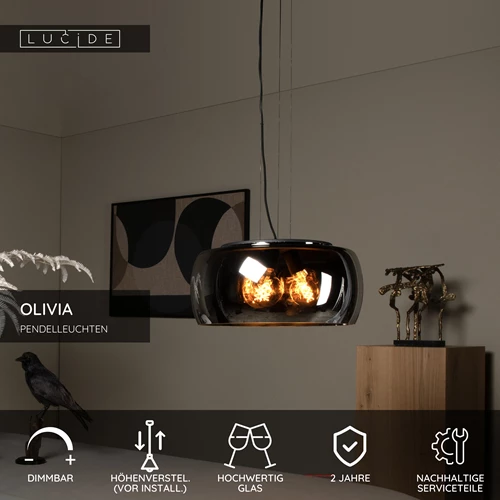Lucide OLIVIA - Pendelleuchten - Ø 50 cm - 3xE27 - Rauchfarbe Grau - USP